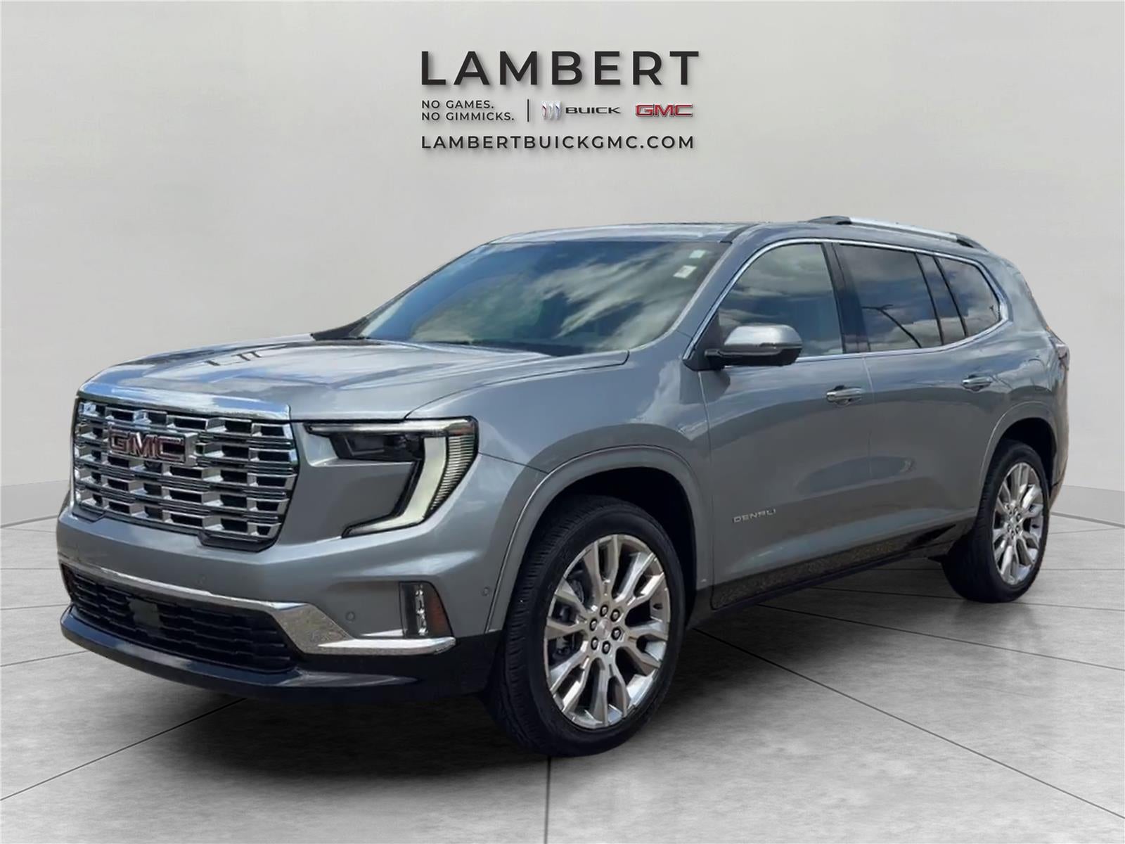 2026 GMC Acadia Denali in Sterling Metallic — front three-quarter view