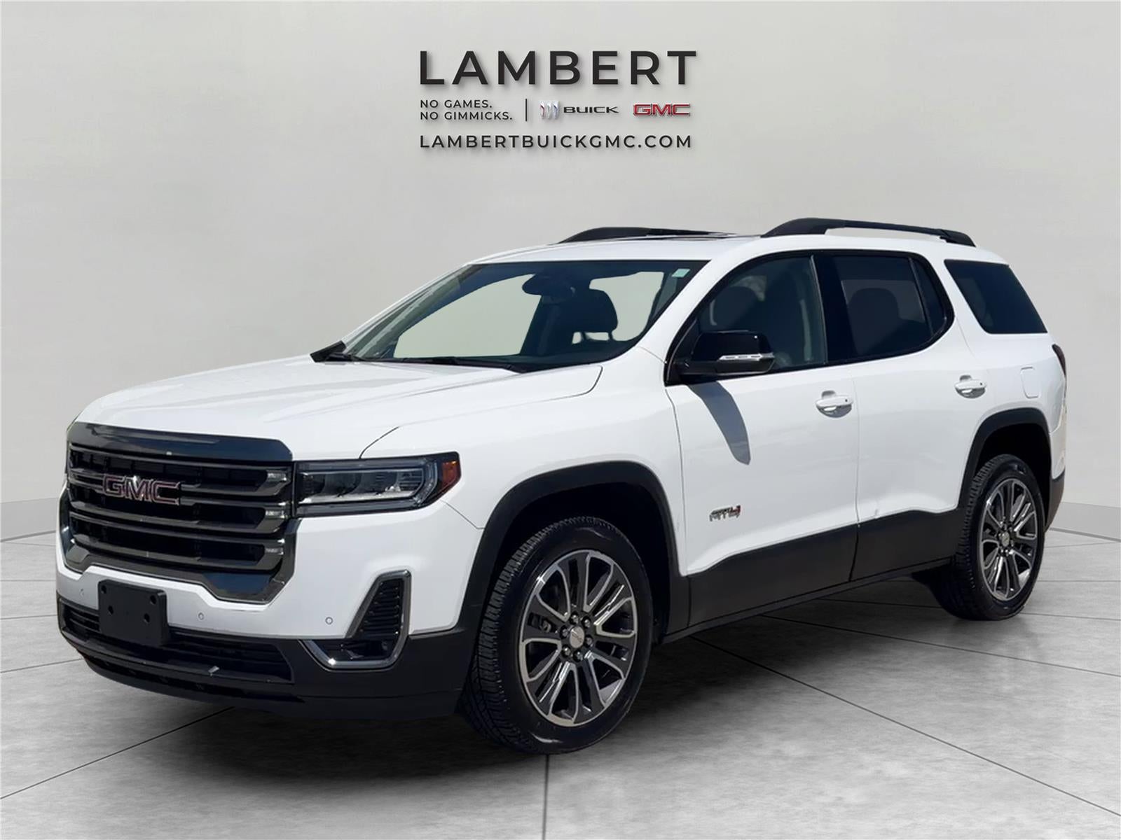 2020 GMC Acadia AT4 in Summit White — front three-quarter view