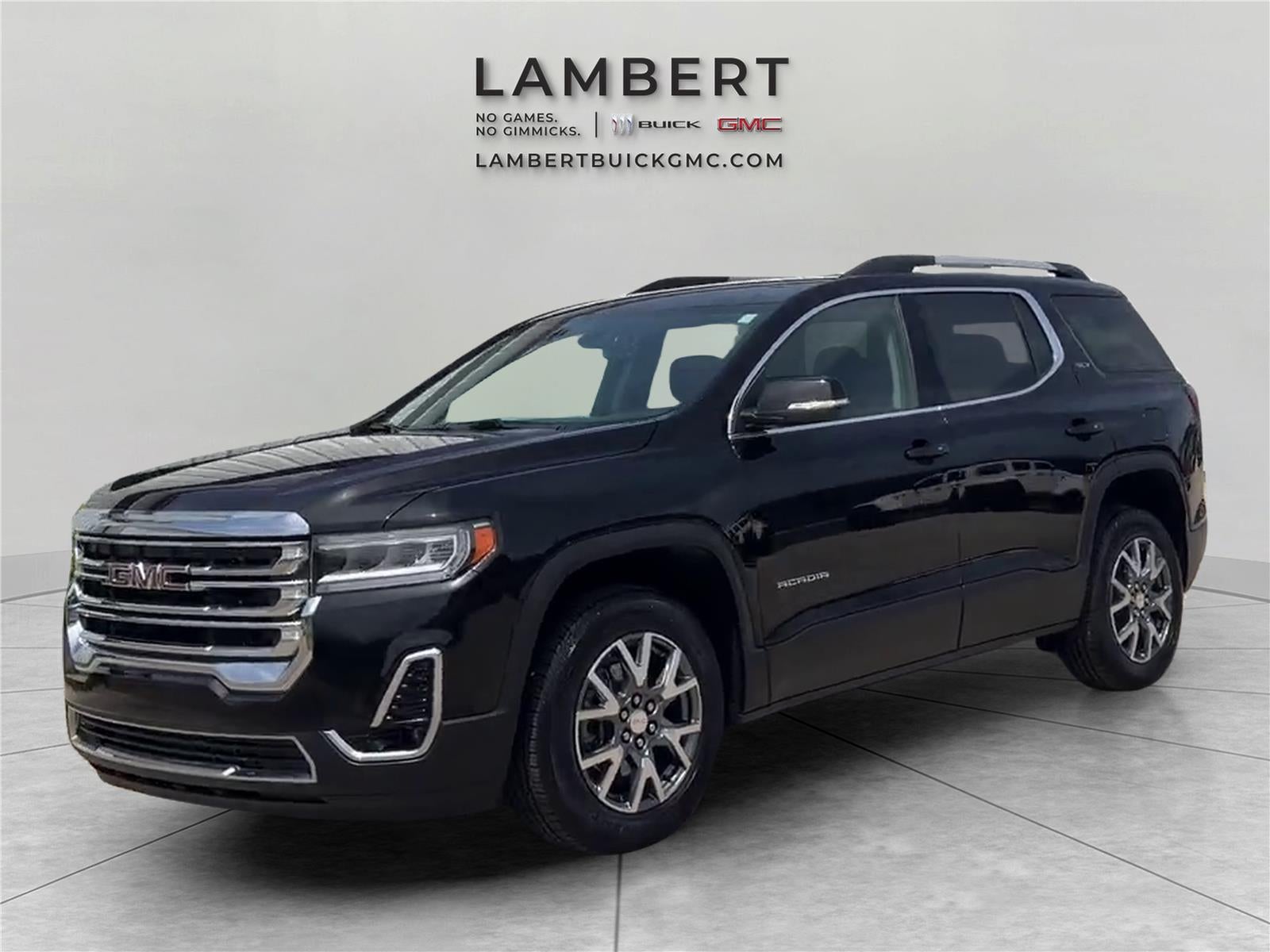 2023 GMC Acadia SLT in Ebony Twilight Metallic — front three-quarter view