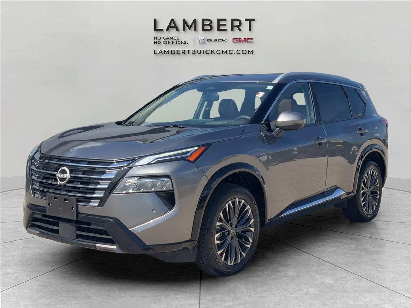 2026 Nissan Rogue Platinum in Gun Metallic — front three-quarter view